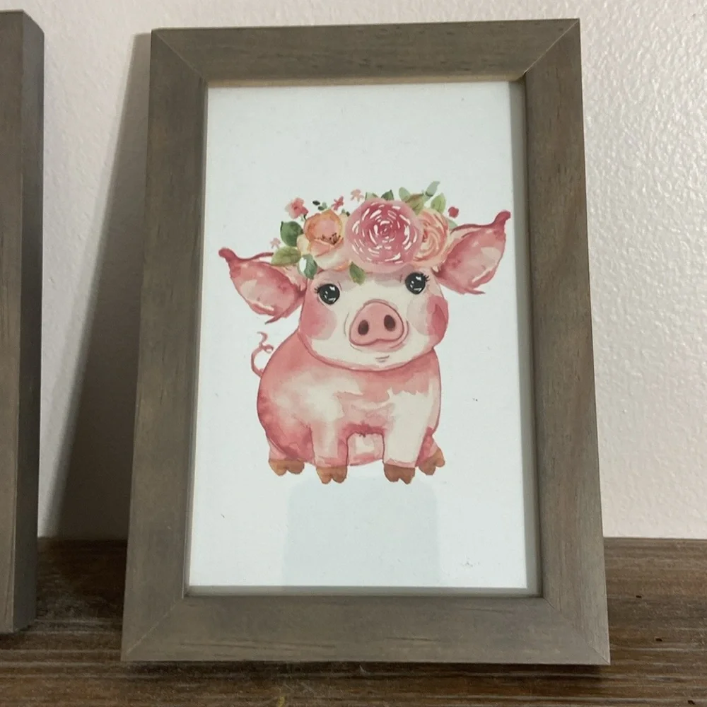 2 Baby Animals 4x6 Framed Art Pictures